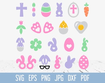 Easter Earrings SVG, Bunny Earring template for Cricut, Easter Egg Leather Earrings SVG, Cute Glowforge Earrings svg, Cross earring cut file