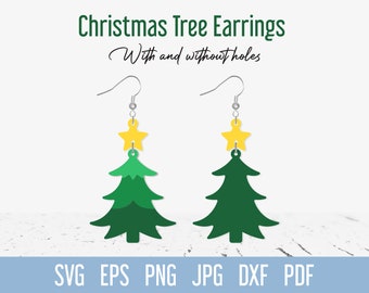 Christmas tree earring svg, Winter Star Faux leather earrings svg template, Stacked Dangle Jewelry cut file for Cricut Silhouette Glowforge