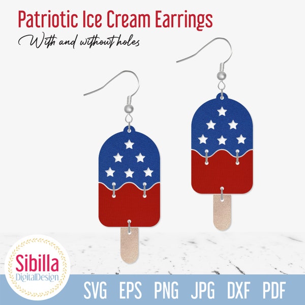 American Flag Earring SVG, Patriotic Leather Earrings SVG, Ice Cream Jewelry cut file, 4th of july Glowforge Earrings, Independence day svg