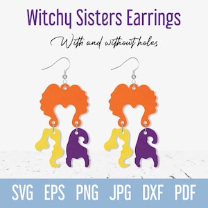 Witch Sisters Earring SVG, Leather Earring SVG, Halloween Jewelry SVG, Faux Leather Earring svg for Cricut, Halloween Earring Template svg