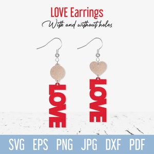 Love Earring SVG cut file, Valentine Day Faux Leather Earrings SVG Template, Heart Jewelry svg for Cricut Glowforge Silhouette Laser cutting