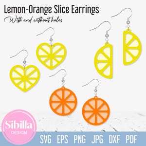 Lemon Slice Earrings SVG, Orange Fruit Earring SVG Cut File for Glowforge Cricut Laser file Xtool, Summer cute citrus Faux Leather Jewelry