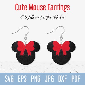 Mouse with bow earring svg template, Cute dangle faux leather earring svg, Jewelry cut file for Cricut, Earrings digital file, Pendant DIY
