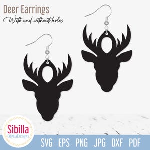 Deer Earrings SVG, Christmas Winter Faux Leather earrings svg, Reindeer Head Jewelry Cut file for Cricut Silhouette Glowforge Laser Cutting
