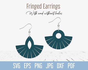 Fringe Leather Earring svg cut file, Round Faux Jewelry template svg, Boho Earring shapes cut files for Silhouette Cricut project ideas