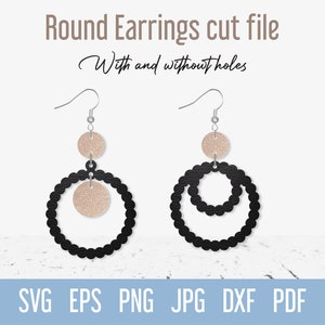 Round Earring svg template, Circle Dangle faux leather earrings svg, Boho Jewelry svg cut file for Cricut Glowforge Silhouette laser cutting