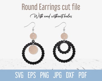Plantilla SVG de aretes redondos, aretes colgantes de cuero sintético circulares, archivo de corte SVG de joyería bohemia para corte láser de silueta Cricut Glowforge