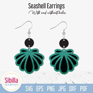 Plantilla SVG de aretes de concha marina, aretes de cuero sintético oceánico, archivo de corte de joyería de playa, archivo digital de aretes de verano para Cricut Glowforge