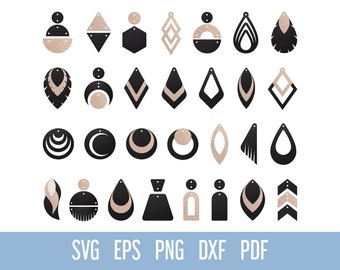 Leather earring svg bundle, Basic shapes faux leather earrings svg digital file, Geometric Jewelry cut file Cricut, Round earring template