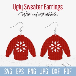 Modello SVG per orecchini a maglione brutto, file di taglio in formato SVG per orecchini pendenti in similpelle di Natale carini per progetto Cricut Glowforge Silhouette Taglio laser