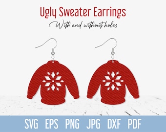 Ugly Sweater Earring SVG template, Cute Christmas Dangle Faux Leather earring svg cut file for Cricut Glowforge Silhouette project Laser cut