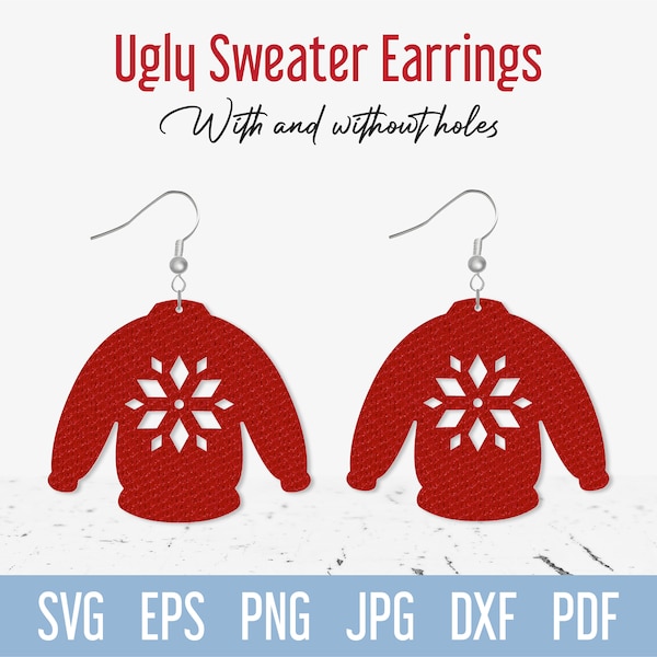 Ugly Sweater Earring SVG template, Cute Christmas Dangle Faux Leather earring svg cut file for Cricut Glowforge Silhouette project Laser cut