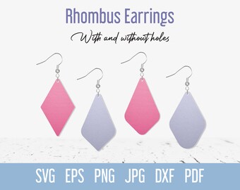 Plantilla SVG de aretes de rombo, aretes colgantes de cuero sintético, archivo de corte SVG de joyería de formas básicas para Cricut Silhouette Glowforge corte láser