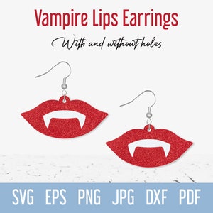 Pendiente de labios de vampiro SVG, Pendiente de piel sintética SVG para Halloween, Archivo de corte de joyería de Halloween para Cricut Glowforge Silhouette, Archivo de corte Pandant