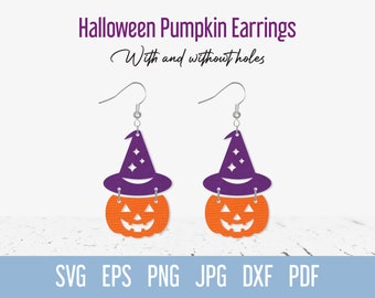 Halloween Earring SVG cut file for Cricut Glowforge Silhouette Laser cut, Pumpkin Witch Hat Faux Leather Earrings svg template, Wizard Hat