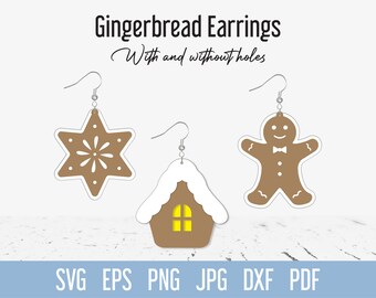 Christmas Earring SVG Bundle, Winter Gingerbread Faux Leather Earring SVG, Dangle Jewelry Cut File for Cricut, Cute Holiday Ornament Design