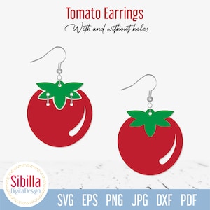 Pendientes de tomate SVG, Pendientes de piel sintética de verduras, Plantilla de joyería de verano, Pendientes Glowforge de tomate, Pendientes de jardín SVG