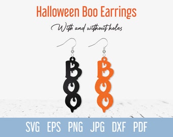 Halloween Boo Earring SVG, Spooky Faux Leather Earring SVG template, Fall dangle jewelry cut file Cricut Glowforge Silhouette Laser cutting