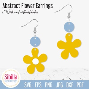 Abstract Flower Earrings SVG, Cute Floral Faux Leather Earring SVG, Boho Earring Template, Earring Shape cut file for Glowforge Cricut Laser