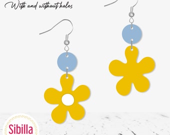 Pendientes de flores abstractas SVG, lindos pendientes de piel sintética con diseño floral SVG, plantilla de pendientes bohemios, archivo de corte de forma de pendiente para Glowforge Cricut Laser