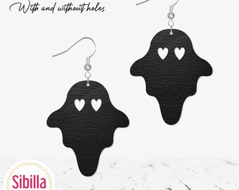 Cute Ghost Earring SVG, Spooky Faux Leather Earrings SVG Template, Halloween Jewelry cut file for Cricut Glowforge Silhouette Laser Cutting