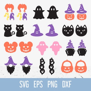 Paquete SVG de aretes de Halloween, aretes de piel sintética de fantasma SVG, archivo de corte de joyería de calabaza, archivo láser Glowforge Cricut, madera de bruja Boo SVG