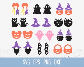 Halloween Earrings SVG Bundle, Ghost Faux Leather Earrings SVG, Pumpkin Jewelry Cut file Glowforge Cricut Laser file, Boo witchy wood SVG