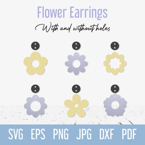 Flower Earring SVG Bundle, Daisy Flower Faux Leather Earrings svg template, Summer cut file for Cricut Silhouette Glowforge Laser cutting