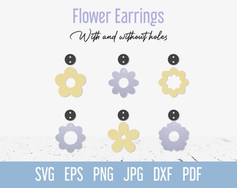 Paquete SVG de pendientes de flores, plantilla SVG de pendientes de piel sintética con margaritas, archivo de corte de verano para corte láser Cricut Silhouette Glowforge