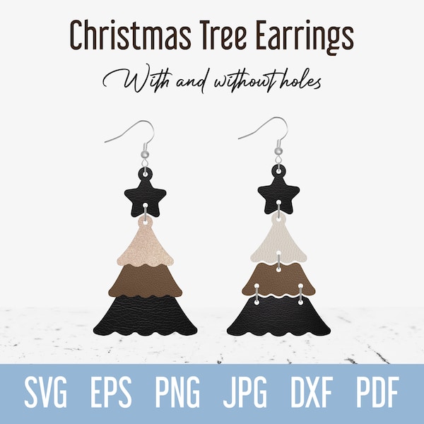 Christmas tree earring svg New Year Faux leather svg Winter jewelry cut files for Cricut Silhouette Glowforge projects Star earring template