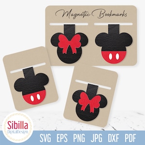 Archivo SVG de corte de marcapáginas magnético, plantilla SVG de cuero sintético para marcapáginas DIY de ratón, idea de regalo para amantes de los libros, lindo portapáginas Cricut Silhouette SVG