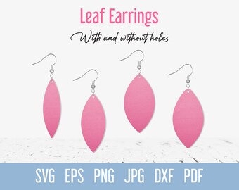 Plantilla SVG de aretes de hoja, archivo digital SVG de aretes de cuero sintético de formas básicas, archivo de corte de joyería colgante para corte láser de silueta de Cricut