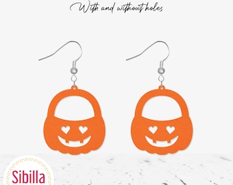 Halloween Earring SVG cut file for Cricut Glowforge Silhouette Laser cut, Pumpkin Basket Faux Leather Earrings svg template, Xtool cut files