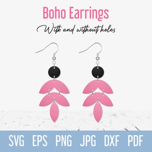 Leaf Earring SVG, Boho Faux leather earring SVG, Summer Jewelry cut file for Cricut Silhouette Glowforge Laser cut, Geometric Earrings SVG