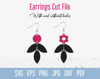 Plantilla SVG de aretes de flores, archivo digital SVG de aretes colgantes de cuero sintético de verano, archivo de corte de joyería para Cricut Silhouette Glowforge Laser Cut