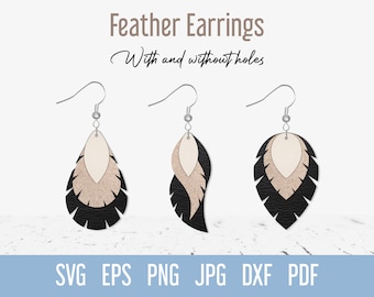 Feder Ohrring SVG-Vorlage, Boho Layered Faux Leder Ohrring svg, Fransen Stacked Ohrring cut-Datei für Cricut Project, Dangle Jewelry svg