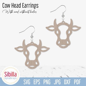Cow Earrings SVG, Cow head Earring svg, Wood earring svg, Glowforge earring cut file, Laser cut file, Western Xtool cut file, Cricut project