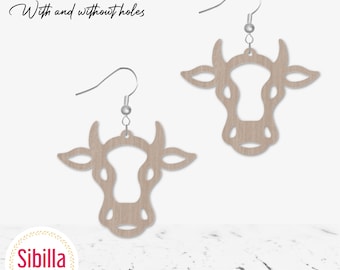 Cow Earrings SVG, Cow head Earring svg, Wood earring svg, Glowforge earring cut file, Laser cut file, Western Xtool cut file, Cricut project