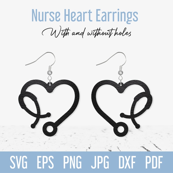 Nurse SVG Earrings cut file, Heart Stethoscope Faux Leather Earring svg, Love Medical Jewelry template for Cricut Glowforge Silhouette Laser
