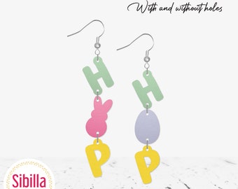 Cute Easter Hip Hop Dangle Earring SVG Cut File, Bunny Leather Earrings SVG Template, Easter Egg Jewelry SVG for Cricut Glowforge Laser Cut