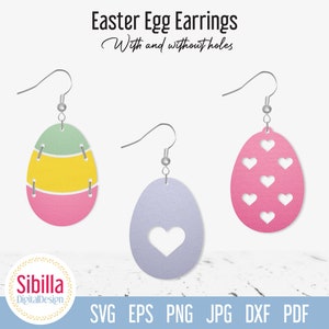 Fichier de coupe SVG de boucle d'oreille oeufs de Pâques, modèle de boucles d'oreilles mignon pour Cricut Glowforge Laser découpé Silhouette, coeurs de Pâques boucles d'oreilles simili cuir svg