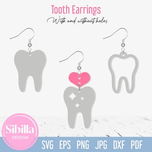 Kolczyki z zębami svg, Kolczyki ze sztucznej skóry dentysty svg, Szablon Love Medical Jewelry dla Cricut Glowforge Silhouette Laser, Kolczyki medyczne