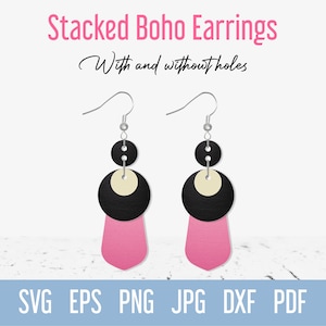 Boho Faux leather earring svg, Dangle Stacked Earring svg cut file for Cricut Silhouette project, Layered earrings digital file, Jewelry svg