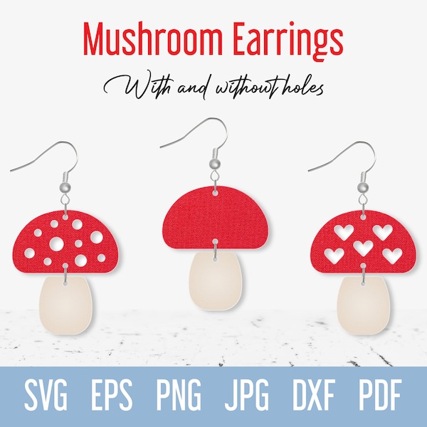 Fall Mushroom Earring SVG, Faux Leather earrings SVG, Mushroom Heart Dangle Jewelry cut file for Cricut Glowforge Silhouette Laser cutting