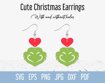 Christmas Earring SVG, Cute Dangle Faux leather earring svg, Heart Jewelry svg,  Earring template svg, Earring cut file for Cricut Glowforge