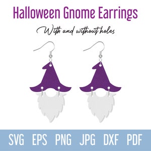Halloween Gnome Earring SVG, Fall Faux Leather Earring SVG template,  Dangle Jewelry cut file for Cricut Silhouette Glowforge Laser cutting