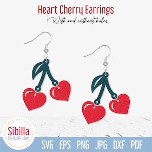 Cherry earring svg digital file, Fruit Faux leather earrings svg, Cherries Heart Jewelry cut file for Cricut Glowforge Silhouette Laser cut
