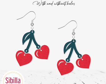 Cherry earring svg digitaal bestand, fruit kunstleer oorbellen svg, kersen hart sieraden gesneden bestand voor Cricut Glowforge silhouet lasergesneden