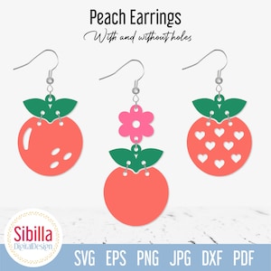 Peach Earring SVG, Fruit Faux Leather Earrings svg cut file, Summer Jewelry Template, Orange svg earring, Daisy Flower Glowforge Earrings