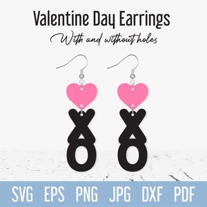 XoXo Ohrring SVG Schnittdatei, Valentinstag Kunstleder Ohrringe svg, Herzform Schmuck digitale Datei für Cricut Silhouette Glowforge Laser